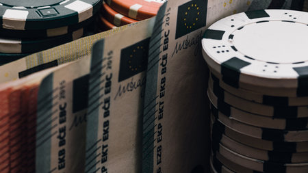 Stack of poker chips for high-stakes casino gamesの写真素材