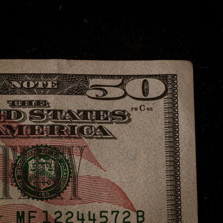 Macro shot of USD currency. USD inflation, US moneyの写真素材