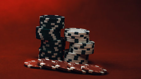 Stack of poker chips for high-stakes casino gamesの写真素材