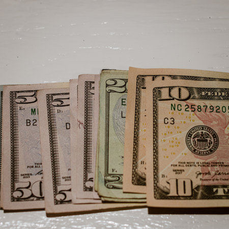 Macro shot of USD currency. USD inflation, US moneyの写真素材