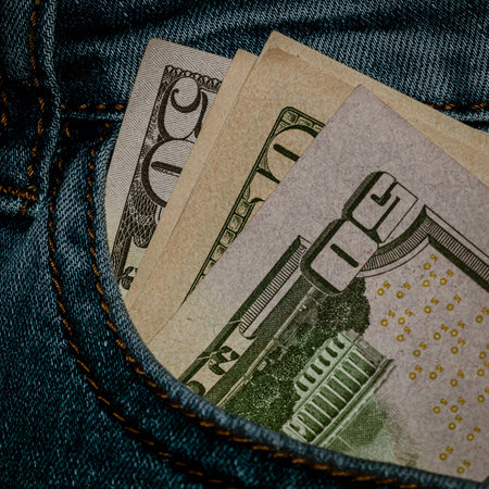 Macro shot of USD currency. USD inflation, US moneyの写真素材