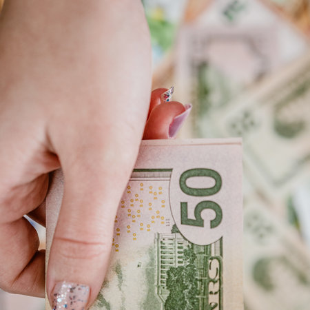 Macro shot of USD currency. USD inflation, US moneyの写真素材