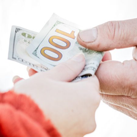 Macro shot of USD currency. USD inflation, US moneyの写真素材