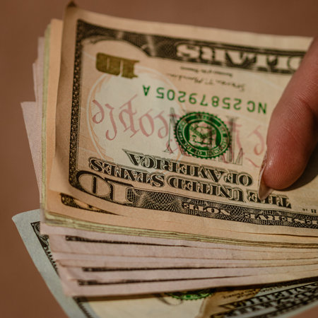 Macro shot of USD currency. USD inflation, US moneyの写真素材