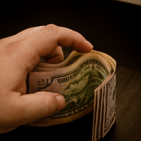 Macro shot of USD currency. USD inflation, US moneyの写真素材