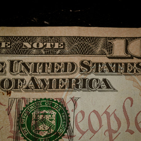 Macro shot of USD currency. USD inflation, US moneyの写真素材