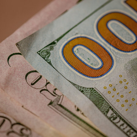 Macro shot of USD currency. USD inflation, US money