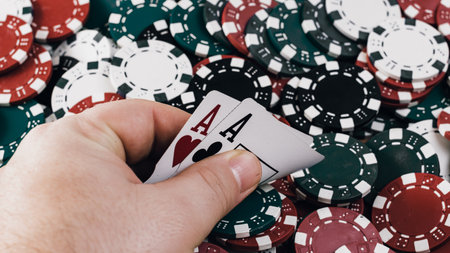 Stack of poker chips for high-stakes casino gamesの写真素材