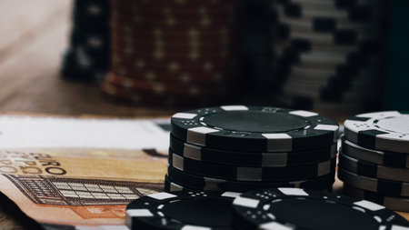 Stack of poker chips for high-stakes casino gamesの写真素材