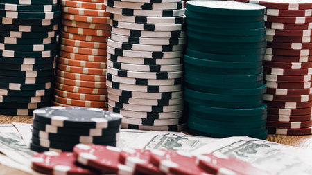 Stack of poker chips for high-stakes casino gamesの写真素材