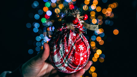 Christmas decorations. Colorful Christmas lights backgroundの写真素材