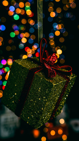 Christmas decorations. Colorful Christmas lights backgroundの写真素材