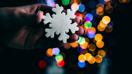 Christmas decorations. Colorful Christmas lights backgroundの写真素材