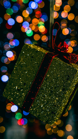 Christmas decorations. Colorful Christmas lights backgroundの写真素材