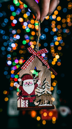 Christmas decorations. Colorful Christmas lights backgroundの写真素材