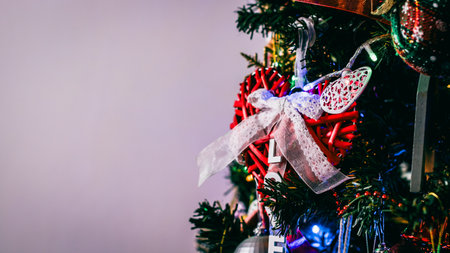 Christmas decorations. Colorful Christmas lights backgroundの写真素材