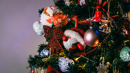 Christmas decorations. Colorful Christmas lights backgroundの写真素材