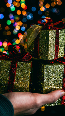 Christmas decorations. Colorful Christmas lights backgroundの写真素材