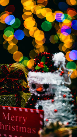Christmas decorations. Colorful Christmas lights backgroundの写真素材