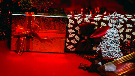 Christmas decorations. Colorful Christmas lights backgroundの写真素材