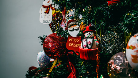 Christmas decorations. Colorful Christmas lights backgroundの写真素材