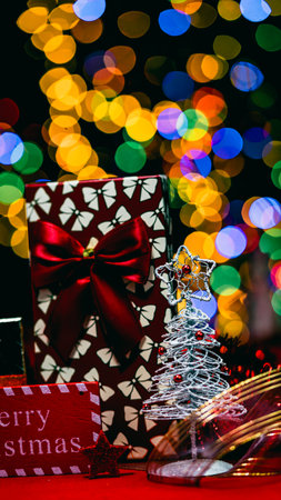 Christmas decorations. Colorful Christmas lights backgroundの写真素材