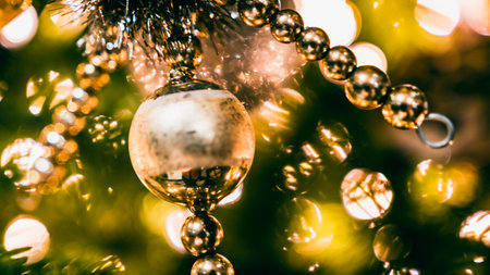 Christmas decorations. Colorful Christmas lights backgroundの写真素材