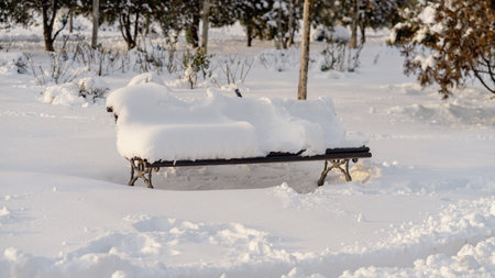 First day of winter, heavy snow in Bucharest city, Romaniaの写真素材