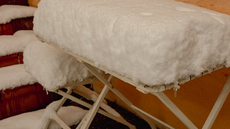 First day of winter, heavy snow in Bucharest city, Romaniaの写真素材