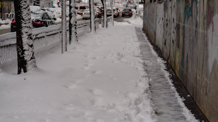 First day of winter, heavy snow in Bucharest city, Romaniaの写真素材