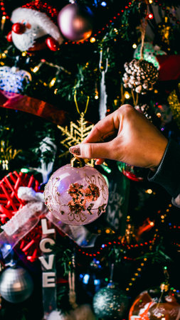 Christmas decorations. Colorful Christmas lights backgroundの写真素材
