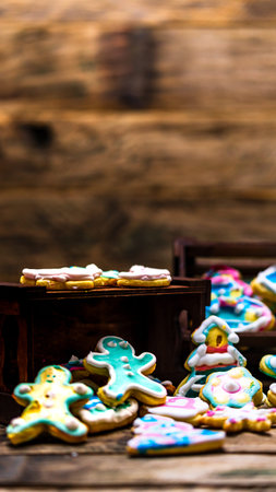 Tasty homemade Christmas cookies on wooden table
