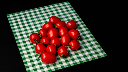 Selective focus on ripe delicious cherry tomatoes, close upの写真素材
