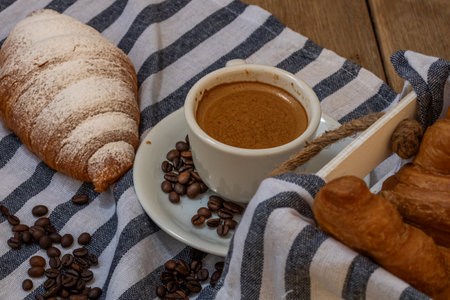 Delicious, fresh croissants. French breakfast conceptの写真素材