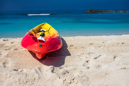 Active rest, sport, kayak. Canoe on a sandy beachの写真素材