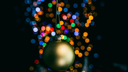 Christmas decorations. Colorful Christmas lights backgroundの写真素材