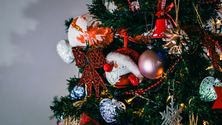 Christmas decorations. Colorful Christmas lights backgroundの写真素材