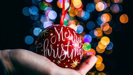 Christmas decorations. Colorful Christmas lights backgroundの写真素材