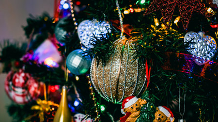 Christmas decorations. Colorful Christmas lights backgroundの写真素材