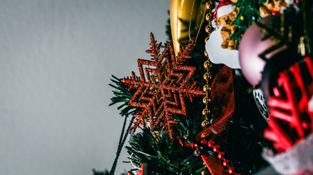 Christmas decorations. Colorful Christmas lights backgroundの写真素材