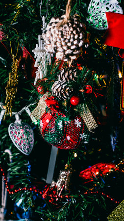 Christmas decorations. Colorful Christmas lights backgroundの写真素材
