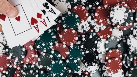 Stack of poker chips for high-stakes casino gamesの写真素材