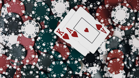 Stack of poker chips for high-stakes casino gamesの写真素材