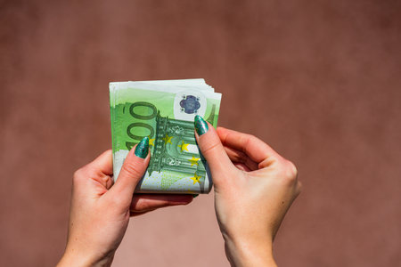 EURO money banknotes, detail photo of EUR. European Union currencyの写真素材