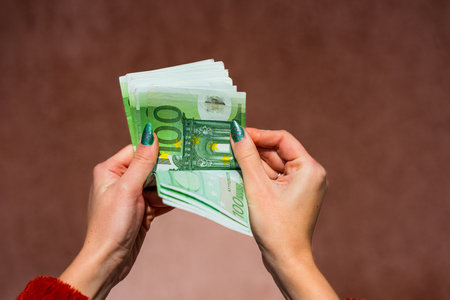 EURO money banknotes, detail photo of EUR. European Union currencyの写真素材