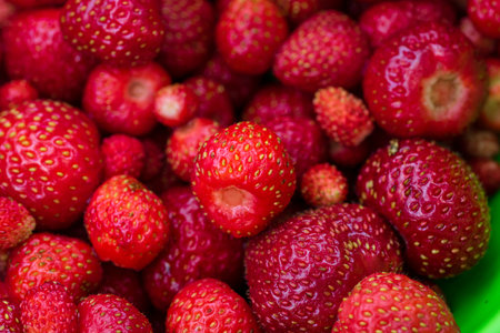 Fresh red strawberries from above. Ripe strawberryの写真素材