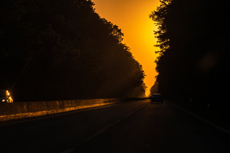Car traffic at rush hour. Traffic jam, cars on the road at sunset in Bucharest, Romania, 2021の写真素材