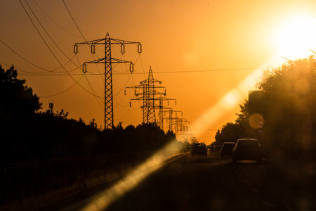 Car traffic at rush hour. Traffic jam, cars on the road at sunset in Bucharest, Romania, 2021の写真素材