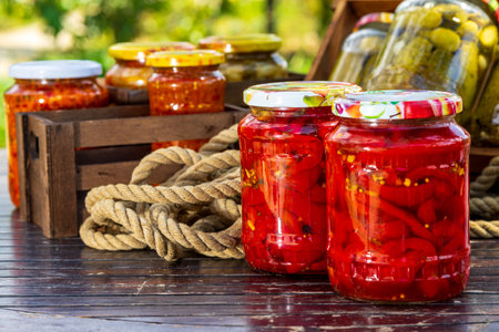 Canned peppers in vinegar. Pickled peppersの写真素材