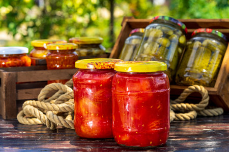 Canned tomato. Homemade canned tomatoesの写真素材